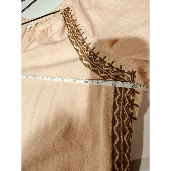 J Jill Women's Size L Shirt Linen Blend Tunic Top Boho Embroidered Short Sleeve - Picture 8 of 9